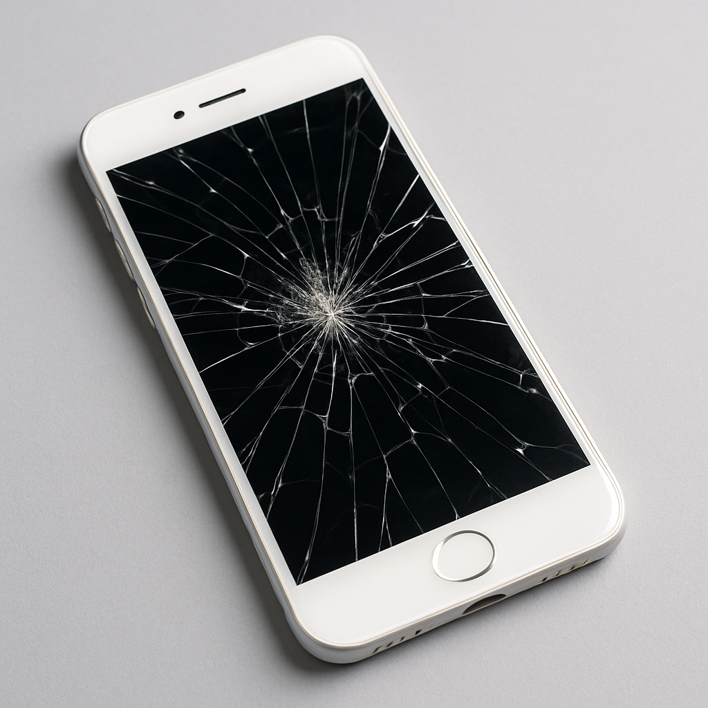 Cracked phone with broken screen